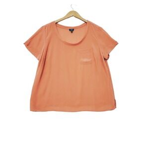 TALBOTS Top 2XP 100% Silk Scoop Neck Short Sleeve Pullover Salmon Lightweight‎